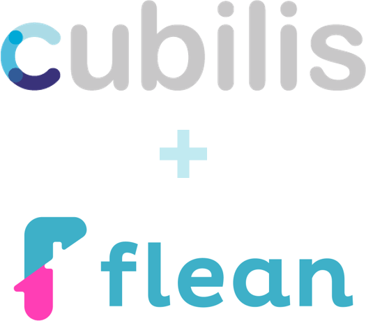 Het logo van Cubilis, gevolgd door een plusteken en het logo van Flean