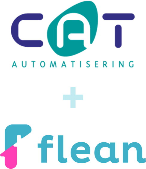 Het logo van C.A.T. Automatisering, gevolgd door een plusteken en het logo van Flean