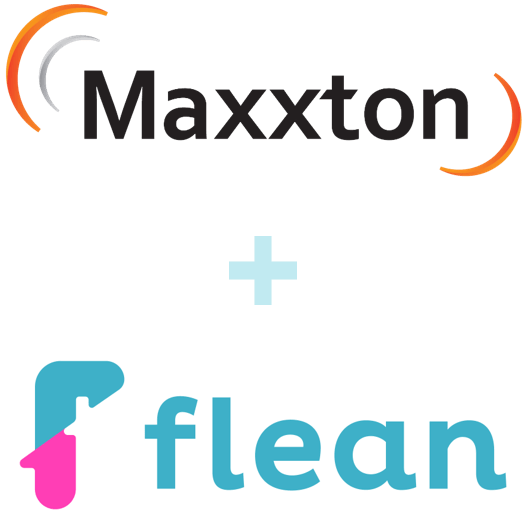 Het logo van Maxxton, gevolgd door een plusteken en het logo van Flean