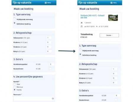 oude en nieuwe checkout met info over accommodatie hoger