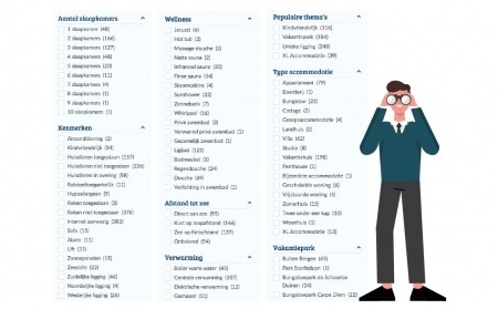 filters voor accommodaties